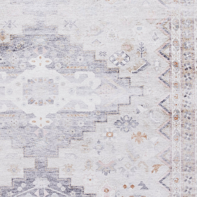 Topaz H1265 Traditional Vintage Distressed Medallion Border Lightweight Printed Chenille Polyester Flatweave Soft Grey/Charcoal Grey/Stone Beige/Ivory/Taupe/Faded Gold Rug-Think Rugs-Rug Love - The Most Loved Rug Store