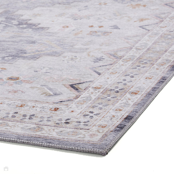 Topaz H1265 Traditional Vintage Distressed Medallion Border Lightweight Printed Chenille Polyester Flatweave Soft Grey/Charcoal Grey/Stone Beige/Ivory/Taupe/Faded Gold Rug-Think Rugs-Rug Love - The Most Loved Rug Store