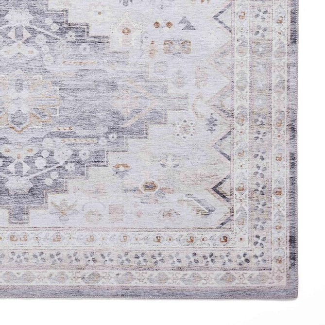 Topaz H1265 Traditional Vintage Distressed Medallion Border Lightweight Printed Chenille Polyester Flatweave Soft Grey/Charcoal Grey/Stone Beige/Ivory/Taupe/Faded Gold Rug-Think Rugs-Rug Love - The Most Loved Rug Store