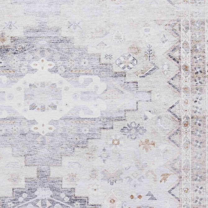 Topaz H1265 Traditional Vintage Distressed Medallion Border Lightweight Printed Chenille Polyester Flatweave Soft Grey/Charcoal Grey/Stone Beige/Ivory/Taupe/Faded Gold Rug-Think Rugs-Rug Love - The Most Loved Rug Store