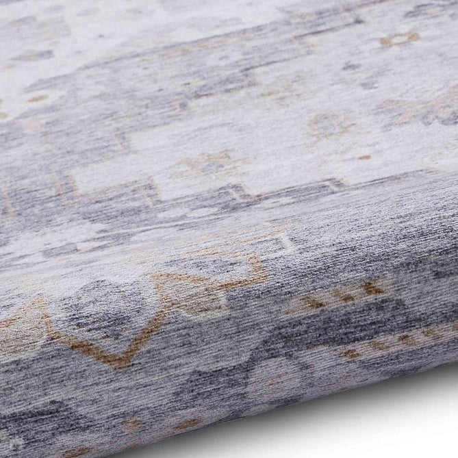 Topaz H1265 Traditional Vintage Distressed Medallion Border Lightweight Printed Chenille Polyester Flatweave Soft Grey/Charcoal Grey/Stone Beige/Ivory/Taupe/Faded Gold Rug-Think Rugs-Rug Love - The Most Loved Rug Store