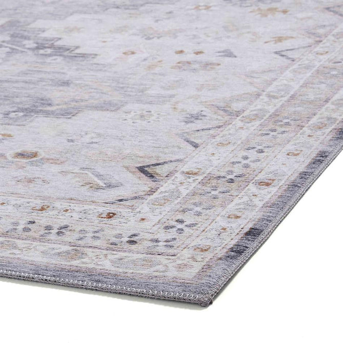Topaz H1265 Traditional Vintage Distressed Medallion Border Lightweight Printed Chenille Polyester Flatweave Soft Grey/Charcoal Grey/Stone Beige/Ivory/Taupe/Faded Gold Rug-Think Rugs-Rug Love - The Most Loved Rug Store