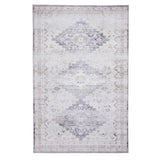 Topaz H1265 Traditional Vintage Distressed Medallion Border Lightweight Printed Chenille Polyester Flatweave Soft Grey/Charcoal Grey/Stone Beige/Ivory/Taupe/Faded Gold Rug