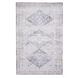 Topaz H1265 Traditional Vintage Distressed Medallion Border Printed Chenille Polyester Flatweave Grey/Beige Rug