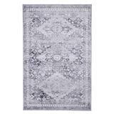 Topaz H1265 Traditional Vintage Distressed Medallion Border Printed Chenille Polyester Flatweave Grey/Cream Rug