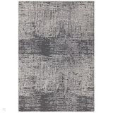 Torino Modern Abstract Distressed Shimmer Tonal Textured Hi-Low Soft Wool Loop & Viscose Flatweave Charcoal Grey/Silver Rug