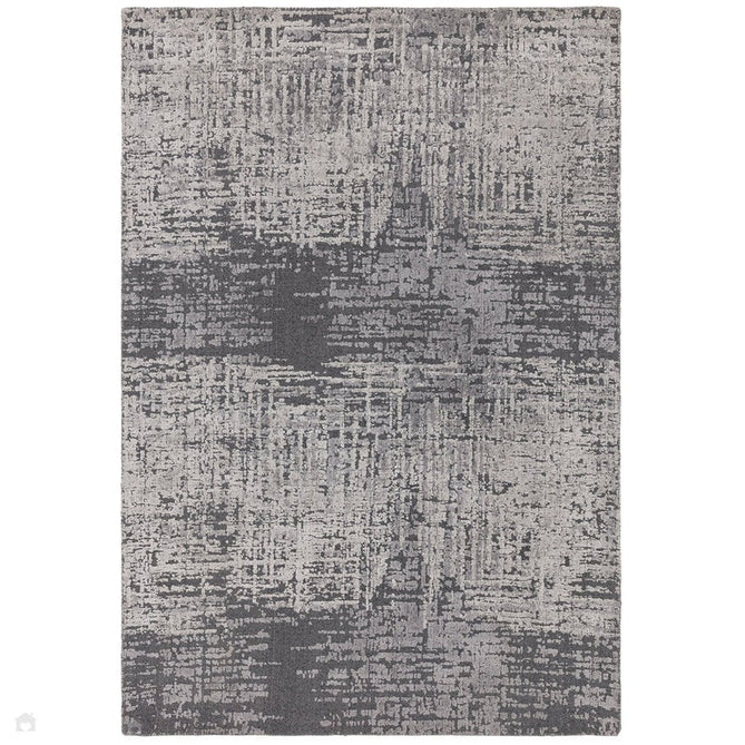 Torino Modern Abstract Distressed Shimmer Tonal Textured Hi-Low Soft Wool Loop & Viscose Flatweave Charcoal Grey/Steel Grey/Soft Silver/Muted Graphite Rug-Asiatic Carpets-Rug Love - The Most Loved Rug Store