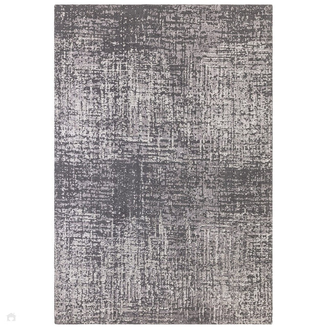 Torino Modern Abstract Distressed Shimmer Tonal Textured Hi-Low Soft Wool Loop & Viscose Flatweave Charcoal Grey/Steel Grey/Soft Silver/Muted Graphite Rug-Asiatic Carpets-Rug Love - The Most Loved Rug Store