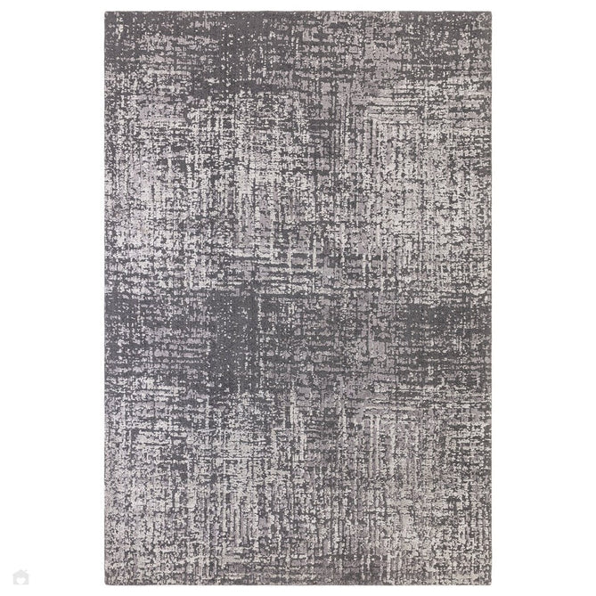 Torino Modern Abstract Distressed Shimmer Tonal Textured Hi-Low Soft Wool Loop & Viscose Flatweave Charcoal Grey/Steel Grey/Soft Silver/Muted Graphite Rug-Asiatic Carpets-Rug Love - The Most Loved Rug Store
