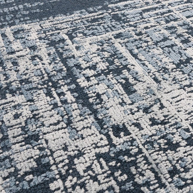 Torino Modern Abstract Distressed Shimmer Tonal Textured Hi-Low Soft Wool Loop & Viscose Flatweave Petrol Blue/Silver/Off White Rug-Asiatic Carpets-Rug Love - The Most Loved Rug Store