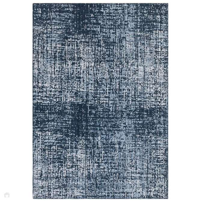 Torino Modern Abstract Distressed Shimmer Tonal Textured Hi-Low Soft Wool Loop & Viscose Flatweave Petrol Blue/Silver/Off White Rug-Asiatic Carpets-Rug Love - The Most Loved Rug Store