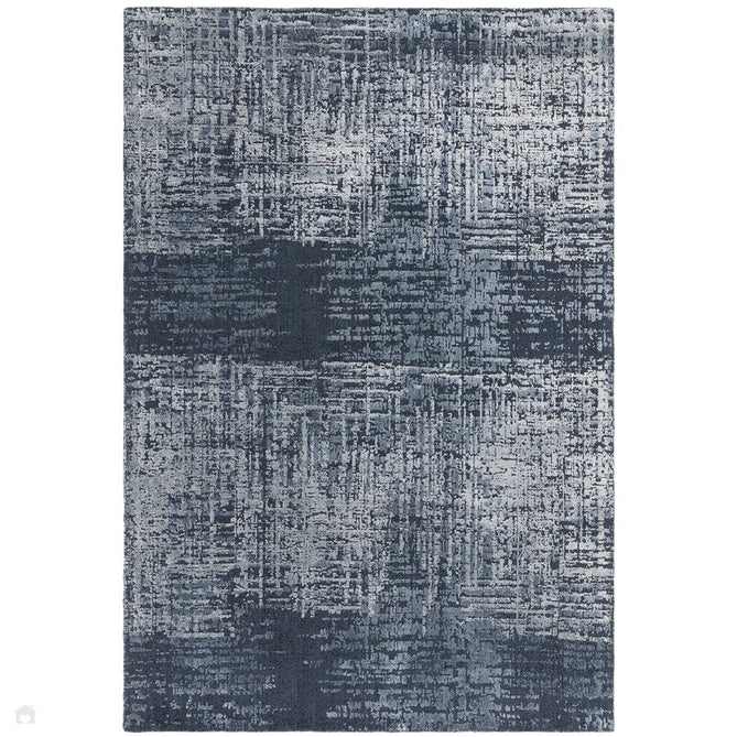 Torino Modern Abstract Distressed Shimmer Tonal Textured Hi-Low Soft Wool Loop & Viscose Flatweave Petrol Blue/Silver/Off White Rug-Asiatic Carpets-Rug Love - The Most Loved Rug Store