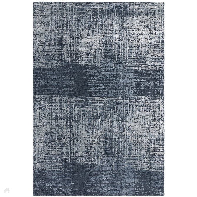 Torino Modern Abstract Distressed Shimmer Tonal Textured Hi-Low Soft Wool Loop & Viscose Flatweave Petrol Blue/Silver/Off White Rug-Asiatic Carpets-Rug Love - The Most Loved Rug Store