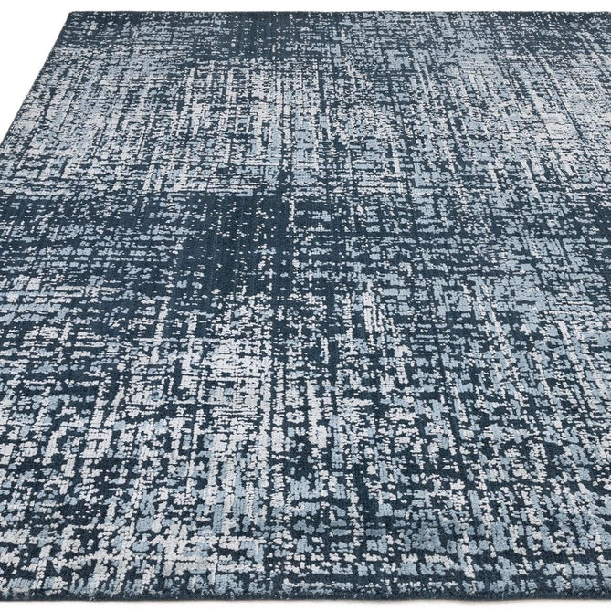 Torino Modern Abstract Distressed Shimmer Tonal Textured Hi-Low Soft Wool Loop & Viscose Flatweave Petrol Blue/Silver/Off White/Steel Blue Rug-Asiatic Carpets-Rug Love - The Most Loved Rug Store