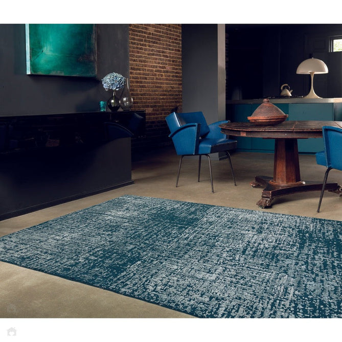 Torino Modern Abstract Distressed Shimmer Tonal Textured Hi-Low Soft Wool Loop & Viscose Flatweave Teal Green/Cream/Grey Rug-Asiatic Carpets-Rug Love - The Most Loved Rug Store