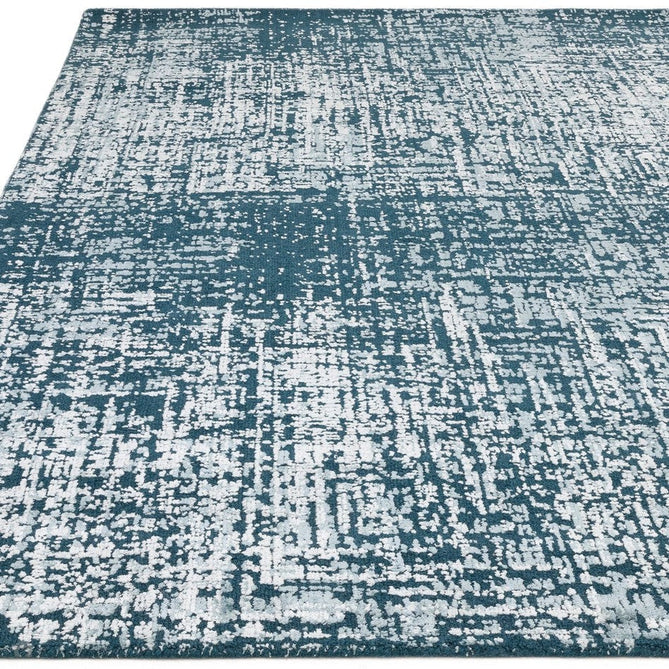 Torino Modern Abstract Distressed Shimmer Tonal Textured Hi-Low Soft Wool Loop & Viscose Flatweave Teal Green/Cream/Grey Rug-Asiatic Carpets-Rug Love - The Most Loved Rug Store