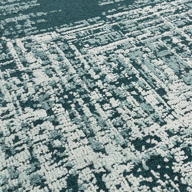 Torino Modern Abstract Distressed Shimmer Tonal Textured Hi-Low Soft Wool Loop & Viscose Flatweave Teal Green/Cream/Grey Rug-Asiatic Carpets-Rug Love - The Most Loved Rug Store