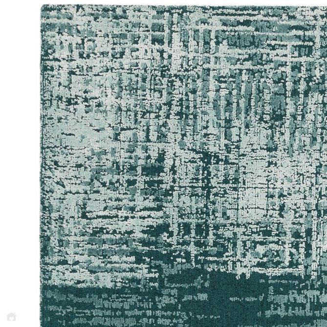 Torino Modern Abstract Distressed Shimmer Tonal Textured Hi-Low Soft Wool Loop & Viscose Flatweave Teal Green/Cream/Grey Rug-Asiatic Carpets-Rug Love - The Most Loved Rug Store