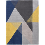 Trio Modern Geometric Triangles Hand-Carved Soft Blue/Ochre/Multicolour Rug