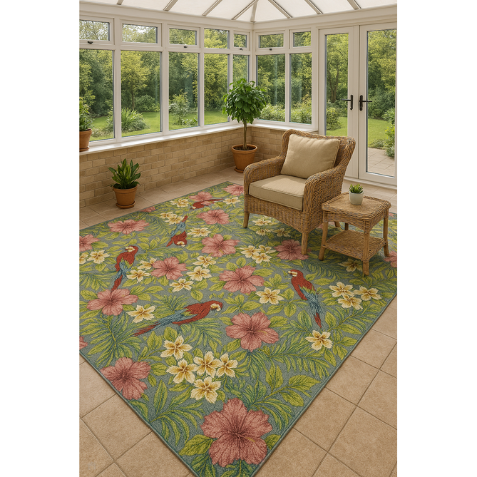 Tropicana 2 E Botanical Floral Durable Stain-Resistant Weatherproof Flatweave In-Outdoor Grey/Pink/Green/Multicolour Rug-Oriental Weavers-Rug Love - The Most Loved Rug Store