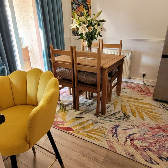 Tropicana 51 X Botanical Floral Durable Stain-Resistant Weatherproof Flatweave In-Outdoor Ivory/Yellow/Coral/Multicolour Rug-Melrose-Rug Love - The Most Loved Rug Store