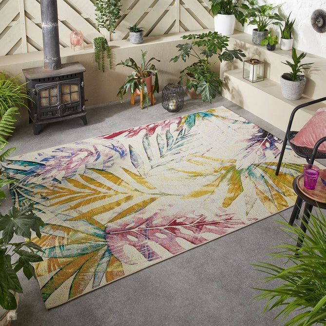 Tropicana 51 X Botanical Floral Durable Stain-Resistant Weatherproof Flatweave In-Outdoor Ivory/Yellow/Coral/Multicolour Rug-Oriental Weavers-Rug Love - The Most Loved Rug Store