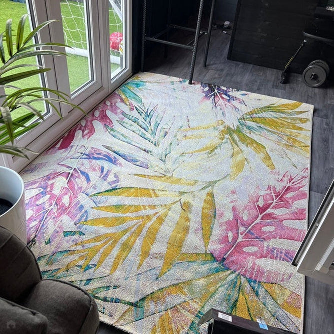 Tropicana 51 X Botanical Floral Durable Stain-Resistant Weatherproof Flatweave In-Outdoor Ivory/Yellow/Coral/Multicolour Rug-Oriental Weavers-Rug Love - The Most Loved Rug Store