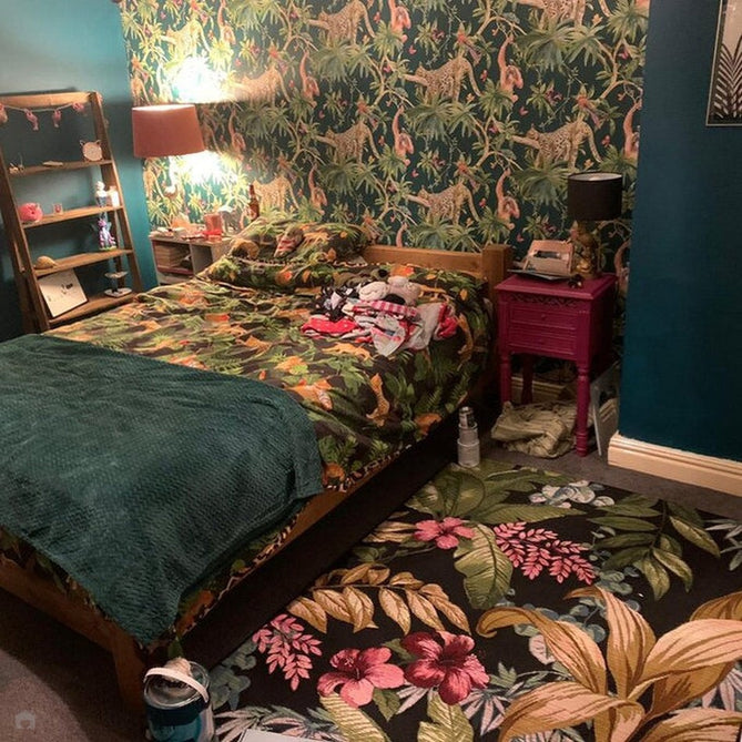 Tropicana 725 K Botanical Floral Durable Stain-Resistant Weatherproof Flatweave In-Outdoor Black/Green/Gold/Multicolour Rug-Melrose-Rug Love - The Most Loved Rug Store