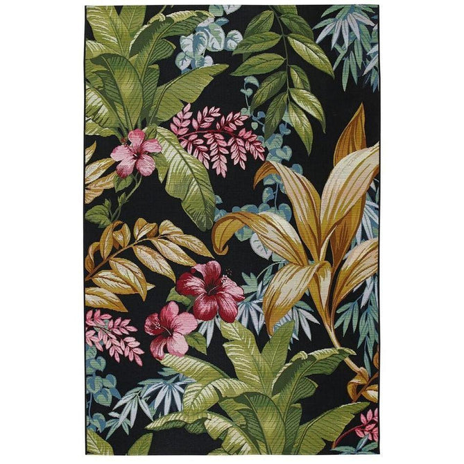 Tropicana 725 K Botanical Floral Durable Stain-Resistant Weatherproof Flatweave In-Outdoor Black/Green/Gold/Multicolour Rug-Melrose-Rug Love - The Most Loved Rug Store