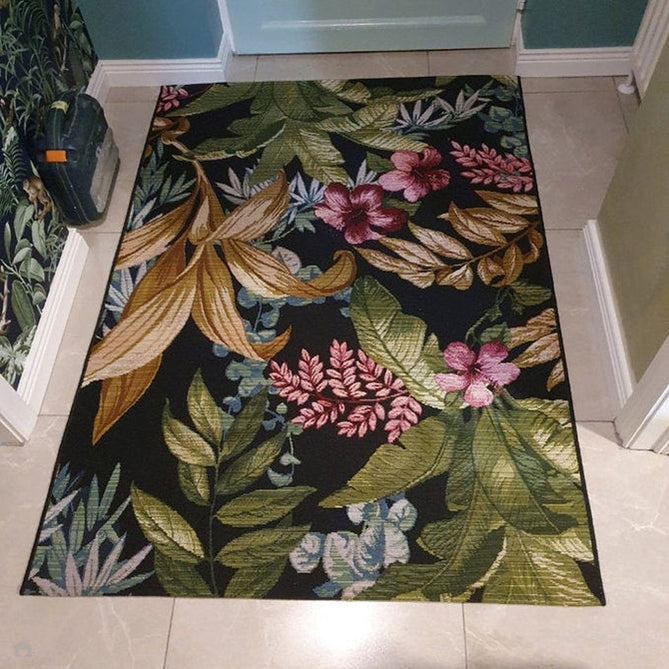 Tropicana 725 K Botanical Floral Durable Stain-Resistant Weatherproof Flatweave In-Outdoor Black/Green/Gold/Multicolour Rug-Oriental Weavers-Rug Love - The Most Loved Rug Store