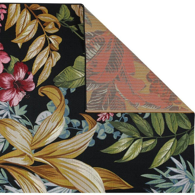 Tropicana 725 K Botanical Floral Durable Stain-Resistant Weatherproof Flatweave In-Outdoor Black/Green/Gold/Multicolour Rug-Oriental Weavers-Rug Love - The Most Loved Rug Store