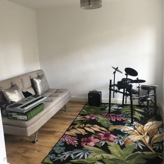 Tropicana 725 K Botanical Floral Durable Stain-Resistant Weatherproof Flatweave In-Outdoor Black/Green/Gold/Multicolour Rug-Oriental Weavers-Rug Love - The Most Loved Rug Store