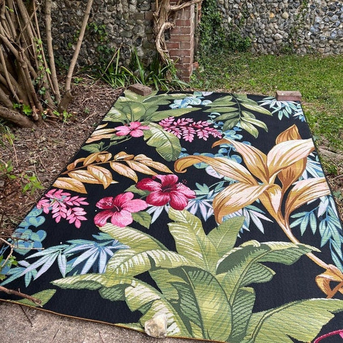 Tropicana 725 K Botanical Floral Durable Stain-Resistant Weatherproof Flatweave In-Outdoor Black/Green/Gold/Multicolour Rug-Oriental Weavers-Rug Love - The Most Loved Rug Store