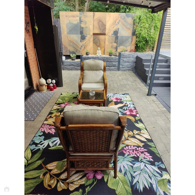 Tropicana 725 K Botanical Floral Durable Stain-Resistant Weatherproof Flatweave In-Outdoor Black/Green/Gold/Multicolour Rug-Oriental Weavers-Rug Love - The Most Loved Rug Store