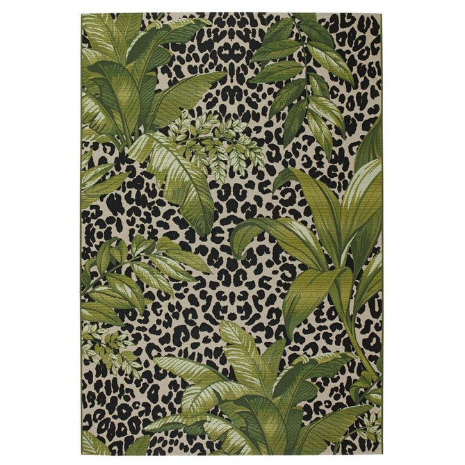 Tropicana 823 K Floral Leopard Durable Stain-Resistant Weatherproof Flatweave In-Outdoor Cream/Black/Green/Multicolour Rug-Melrose-Rug Love - The Most Loved Rug Store
