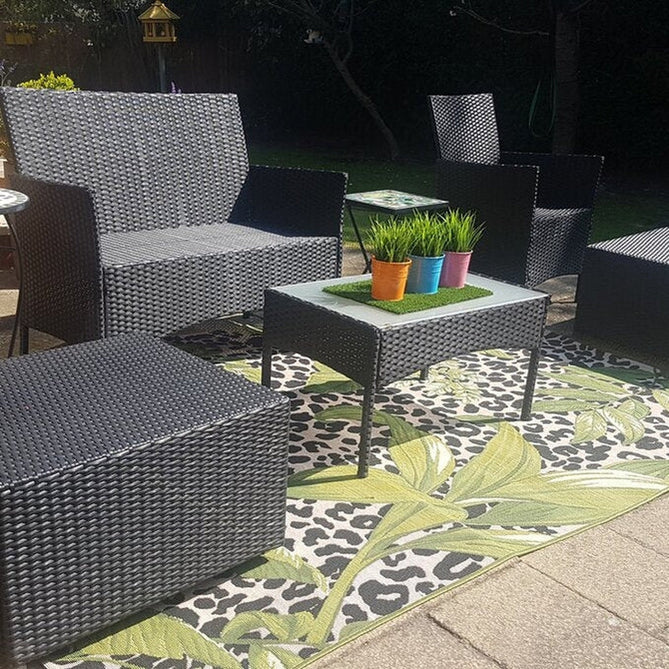 Tropicana 823 K Floral Leopard Durable Stain-Resistant Weatherproof Flatweave In-Outdoor Cream/Black/Green/Multicolour Rug-Oriental Weavers-Rug Love - The Most Loved Rug Store