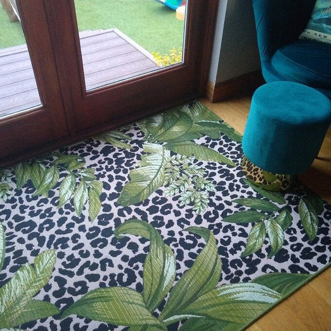 Tropicana 823 K Floral Leopard Durable Stain-Resistant Weatherproof Flatweave In-Outdoor Cream/Black/Green/Multicolour Rug-Oriental Weavers-Rug Love - The Most Loved Rug Store