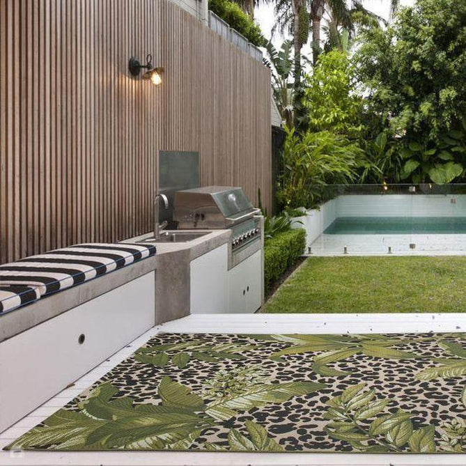 Tropicana 823 K Floral Leopard Durable Stain-Resistant Weatherproof Flatweave In-Outdoor Cream/Black/Green/Multicolour Rug-Oriental Weavers-Rug Love - The Most Loved Rug Store