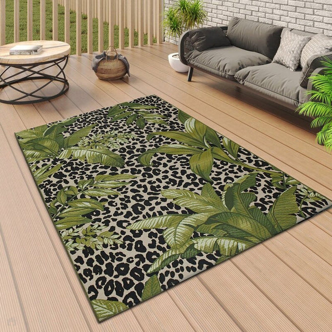 Tropicana 823 K Floral Leopard Durable Stain-Resistant Weatherproof Flatweave In-Outdoor Cream/Black/Green/Multicolour Rug-Oriental Weavers-Rug Love - The Most Loved Rug Store