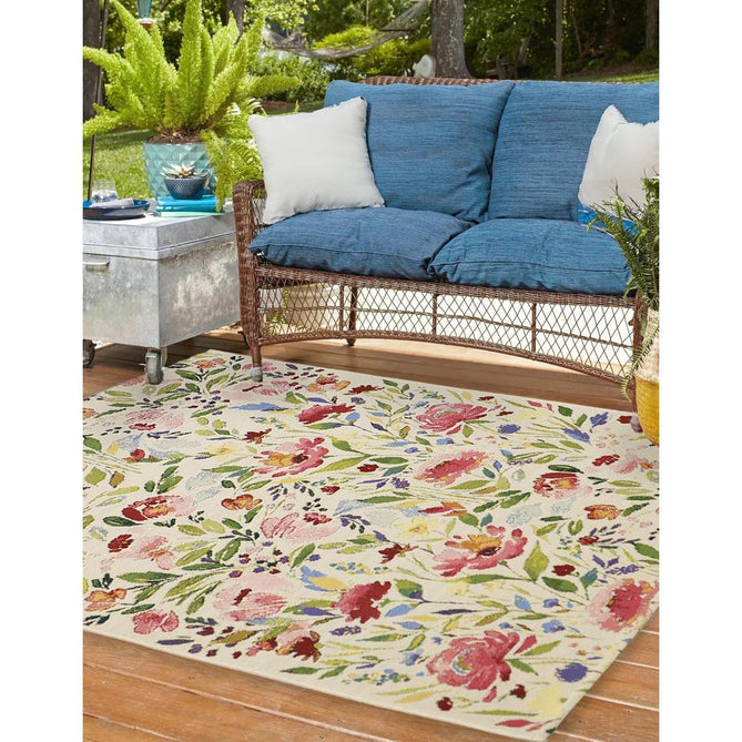 Tropicana Meadow Modern Botanical Floral Durable Stain-Resistant Weatherproof Flatweave In-Outdoor Multicolour Rug-Melrose-Rug Love - The Most Loved Rug Store