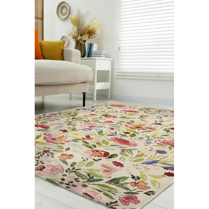 Tropicana Meadow Modern Botanical Floral Durable Stain-Resistant Weatherproof Flatweave In-Outdoor Multicolour Rug-Melrose-Rug Love - The Most Loved Rug Store