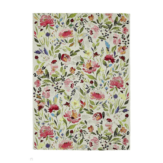 Tropicana Meadow Modern Botanical Floral Durable Stain-Resistant Weatherproof Flatweave In-Outdoor Multicolour Rug-Melrose-Rug Love - The Most Loved Rug Store