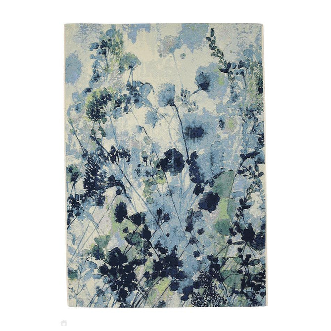 Tropicana Watercolour Modern Botanical Floral Durable Stain-Resistant Weatherproof Flatweave In-Outdoor Blue Rug-Melrose-Rug Love - The Most Loved Rug Store