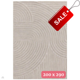Hague Modern Plain Geometric Hand-Carved Hi-Low 3D Ridged Cut & Loop Pile Textured Wool Muted Grey Rug 200x290cm
