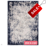 Kuza Border Modern Abstract Distressed Shimmer Hi-Lo Textured Soft Velvety Touch High-Density Durable Easy-Care Short Pile Navy/Light Grey/Cream Rug 160x230 cm