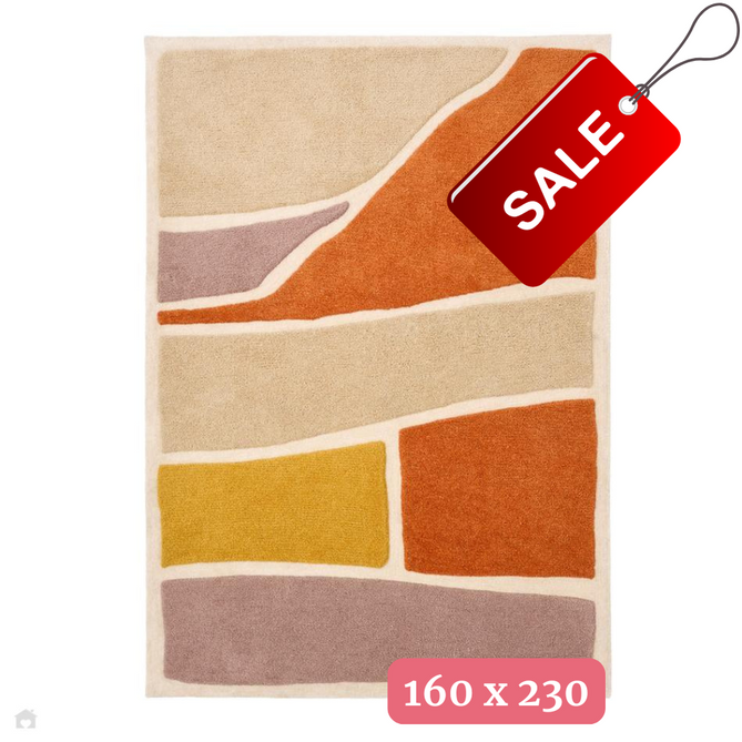 Strata Modern Plain Abstract Blocks Soft-Touch Hand-Tufted Carved Textured Hi-Lo Wool/Polyester Blend Terracotta/Ochre/Taupe/Beige/Ivory/Mauve Taupe Rug 160 x 230 cm