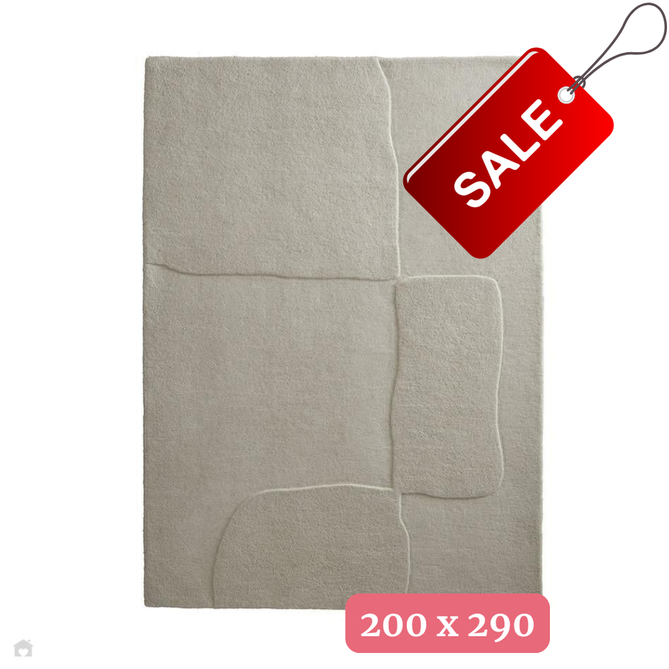 Sculptured Boulder Modern Plain Abstract Hand-Woven Carved 3D Effect Hi-Lo Wool Cream Rug 200 x 290 cm