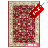Kendra 137 R Traditional Persian Classic Floral Vine Bordered Durable Easy-Care Low Profile Short Pile Dark Maroon Red Rug 200x285 cm