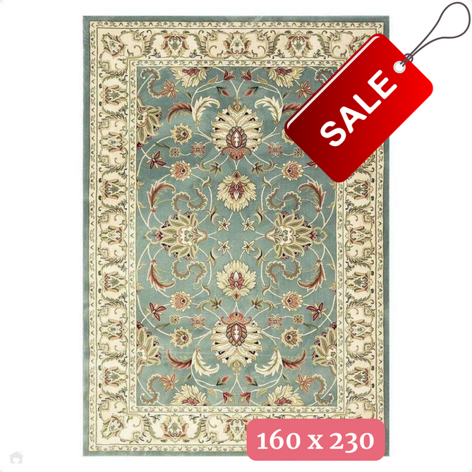 Kendra 45 L Traditional Persian Classic Floral Vine Bordered Durable Easy-Care Low Profile Short Pile Soft Aqua Blue/Duck Egg Green/Muted Teal Green Rug 160 x 230 cm