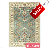 Kendra 45 L Traditional Persian Classic Floral Vine Bordered Durable Easy-Care Low Profile Short Pile Soft Aqua Blue/Duck Egg Green/Muted Teal Green Rug 160 x 230 cm